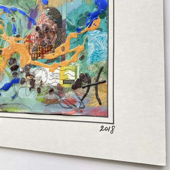 Art Original Brilliant Fall Mixed Media Painting Matted Frame Ready 11x14in - Picture 4 of 9